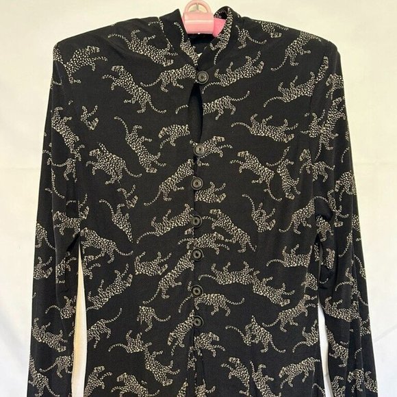 CACHE Black Animal Print Long 7-Buttons Down Long Sleeve Duster/Dress ~ Sz. 8 - Picture 6 of 11